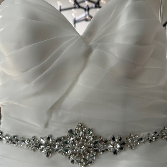 Moonlight Bridal White Embellished Ruched Strapless Dress - Picture 5 of 12